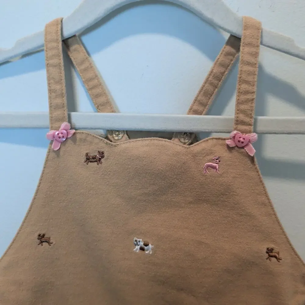 Vintage Gymboree Baby Girl Sz 18-24 mos Puppy Love Pinnie Dress Embroidered Dogs